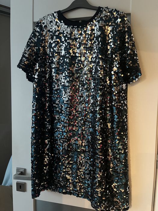 Sukienka cekiny sylwester 40/42 turkus srebro Cudna