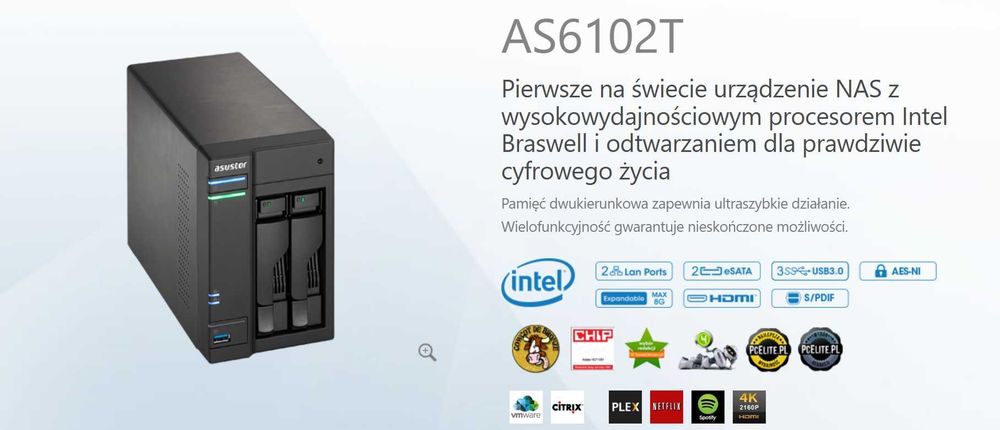 Serwer NAS ASUSTOR AS6102T z dyskami WD RED
