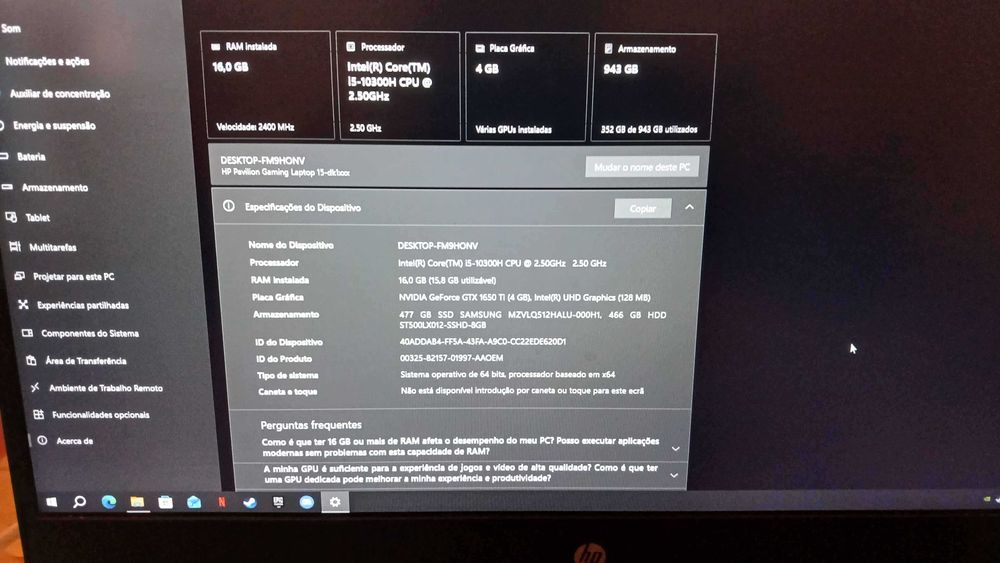 Portátil Gaming Pavilion HP