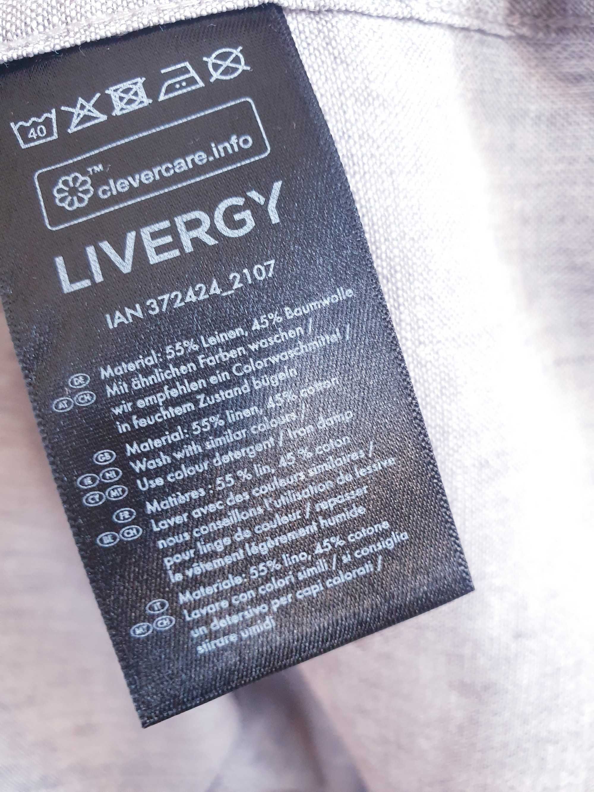 Szara lniana koszula Livergy L męska z krótkim rękawem