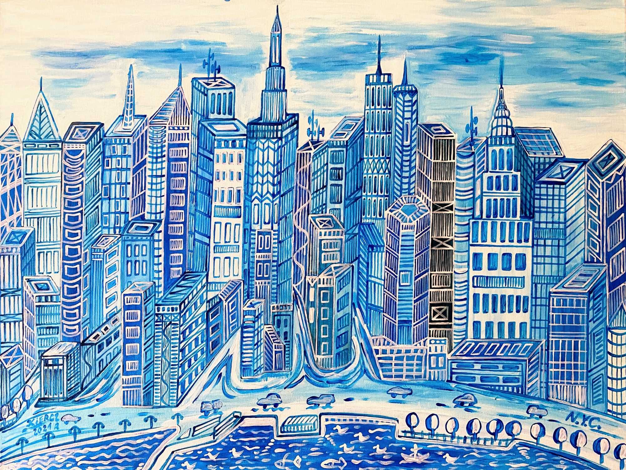 KoneserSztuki_pl NOWY JORK 2 80x60 cm obraz jak Nikifor, Dwurnik