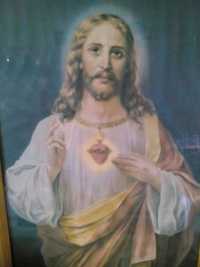 Sagrado Coração Jesus moldura metálica dourada 70x50 cm - Liquidação