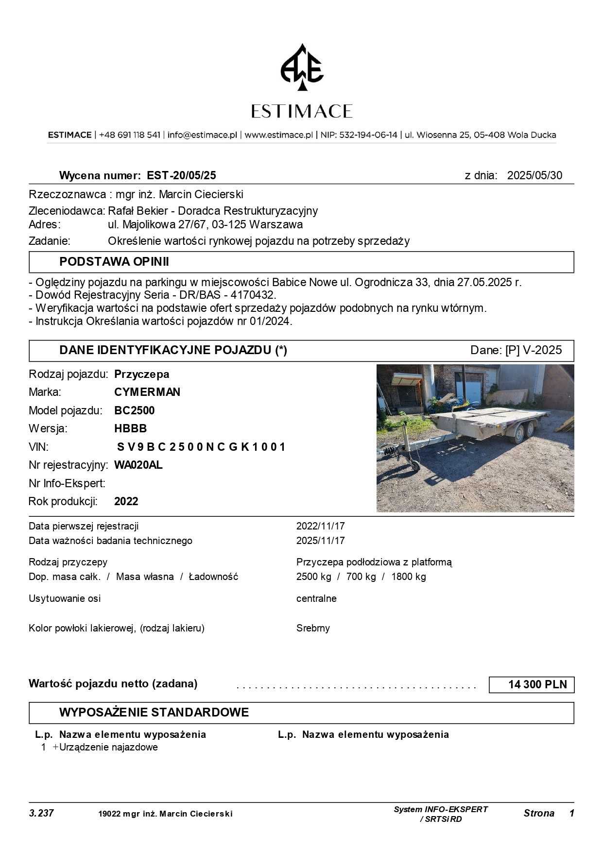 Syndyk sprzedaje (-10%): Przyczepa podłodziowa CYMERMAN BC2500 (2022)