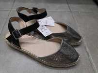 Reserved nowe buty baleriny sandały espadryle srebrne 38.