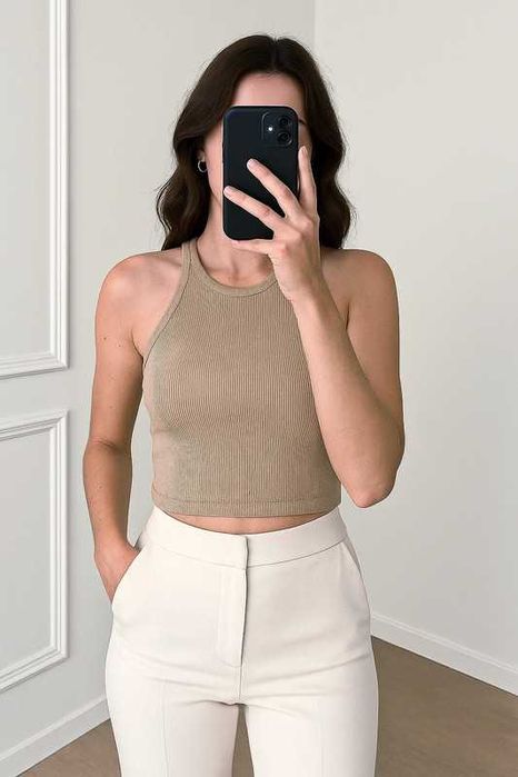 Top bez rękawów krótki krój prążkowany Zara S | casual comfy basic
