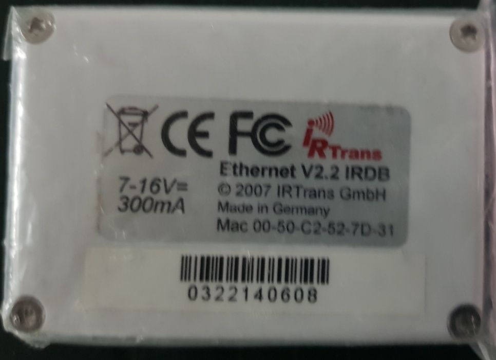 Sistema emissor infra-vermelho IRTrans Ethernet v2.2 IRDB