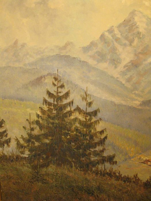 Obraz olej O. Guth Pejzaż górski 140X100cm Rama znany Autor Alpy Tyrol
