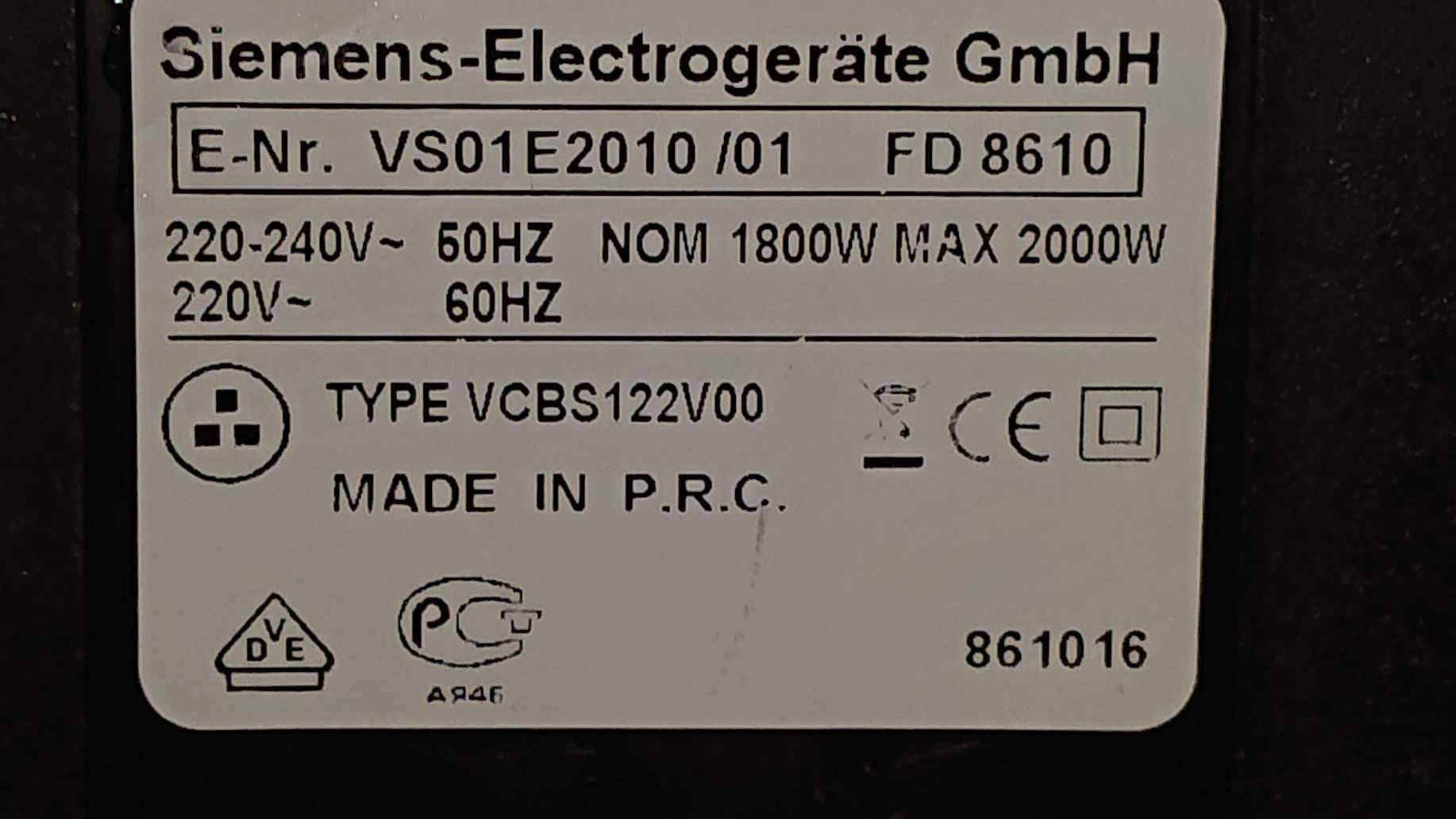 Odkurzacz Simens 2000 W- workowy