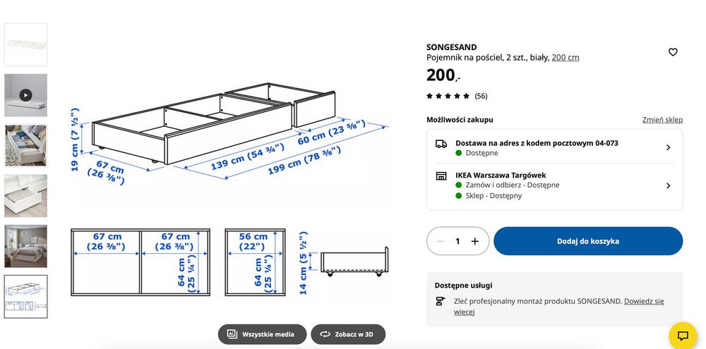 Szuflady pojemnik na pościel ikea