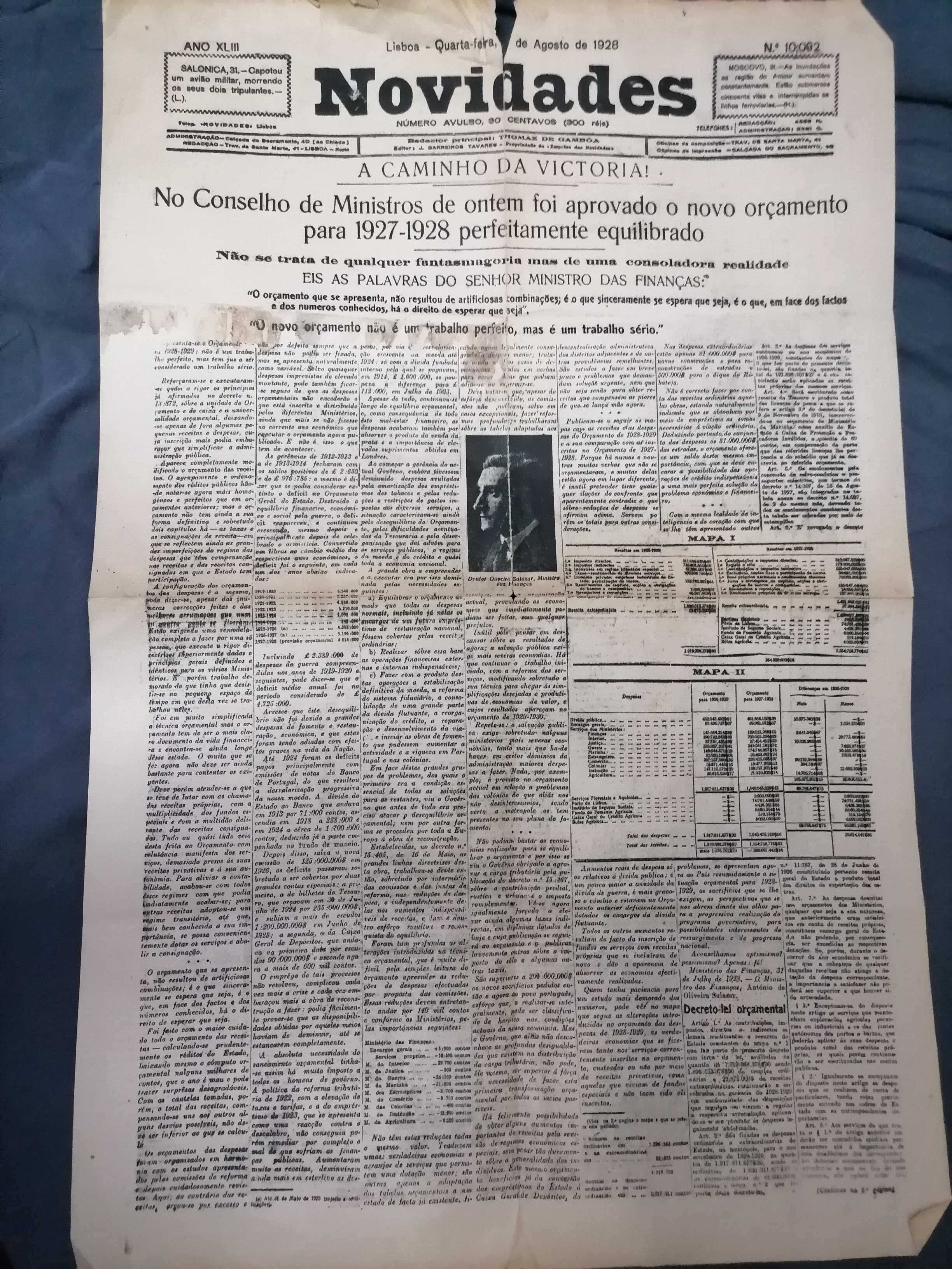 SALAZAR 1928 Ministro das Finanças Documento Histórico - Novidades