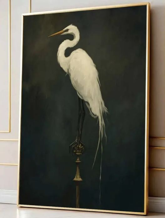 Plakat obraz imitacja płótna 40x60 Japoński żuraw butelkowa zieleń