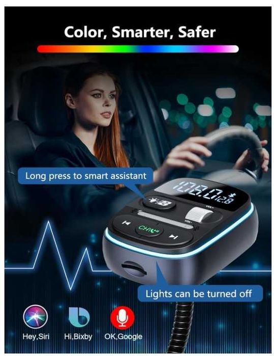 Transmiter samochodowy Bluetooth FM LENCENT T77 + szybka ładowarka