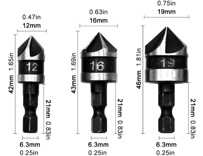 Набір 3шт свердл фрез для потаю