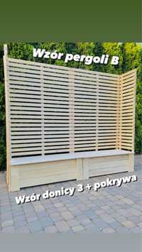 Donica z pergolą pod wymiar płot lamelowy pergola donice