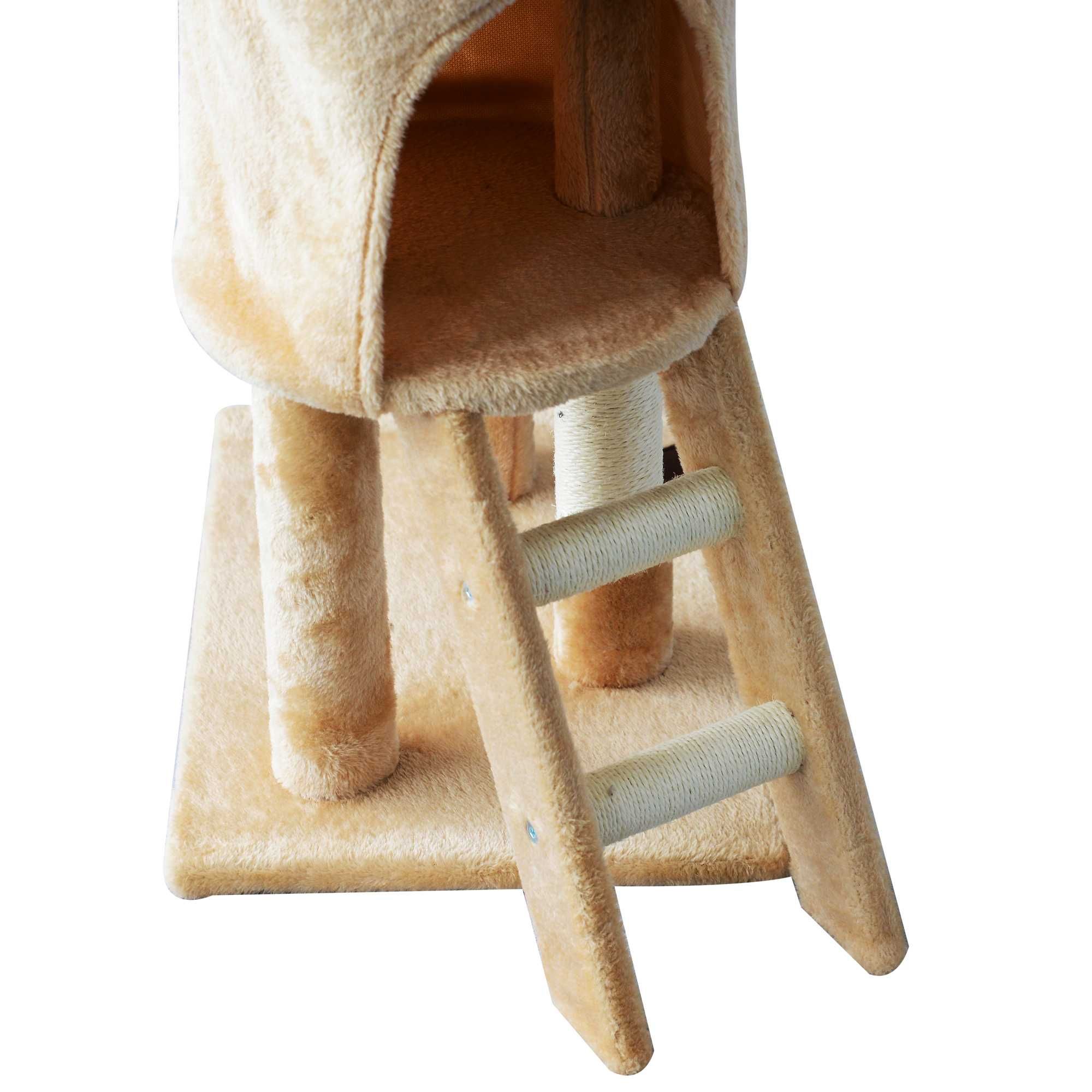 Árvore Arranhador para Gatos com Plataformas e Casota – 131 cm Bege