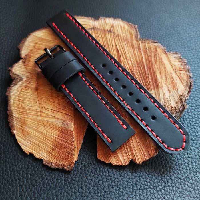 Черный Кожаный Ремешок для Часов Высокое Качество 18,20,22,24мм (К019)
