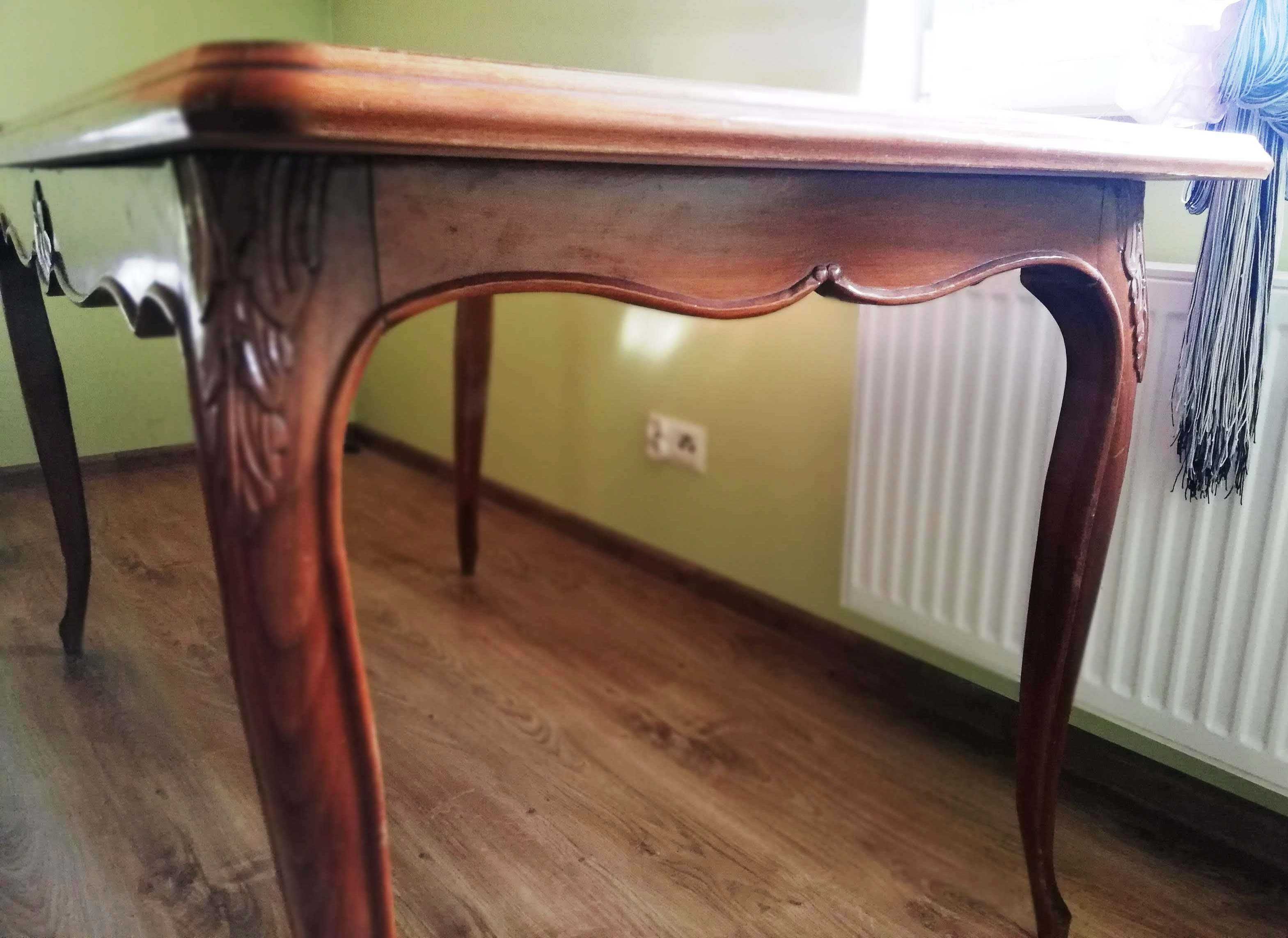 Stół rozkładany duży drewniany stylowy Ludwik orzech połysk 80x175 cm