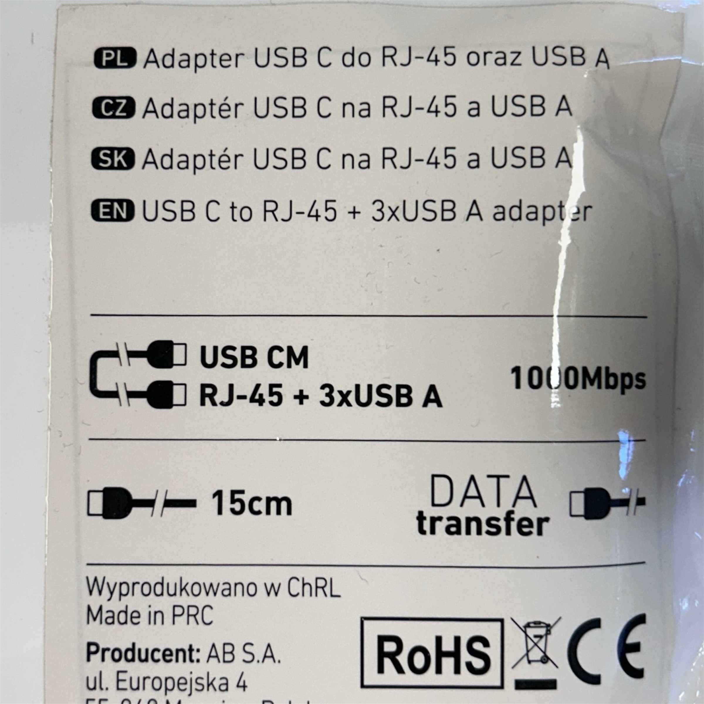 Adapter USB-C do RJ-45 oraz USB-A 15CM