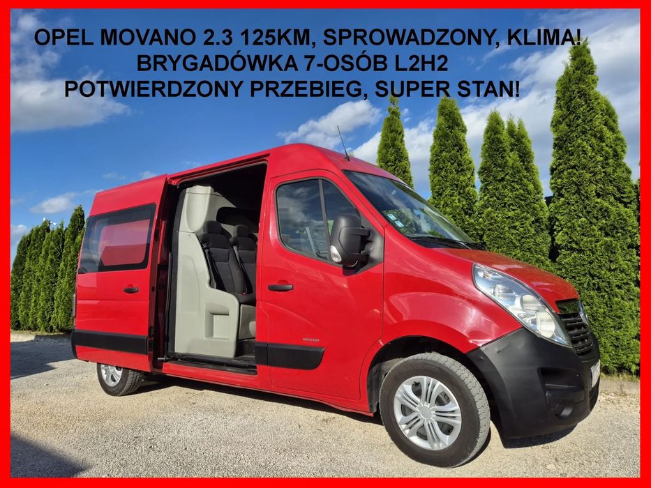 Opel Movano 2.3 125KM L2H2 Dubel Kabina  Brygadówka Doka 7-osób, Master, Klima, Sprowadzony, Super stan!