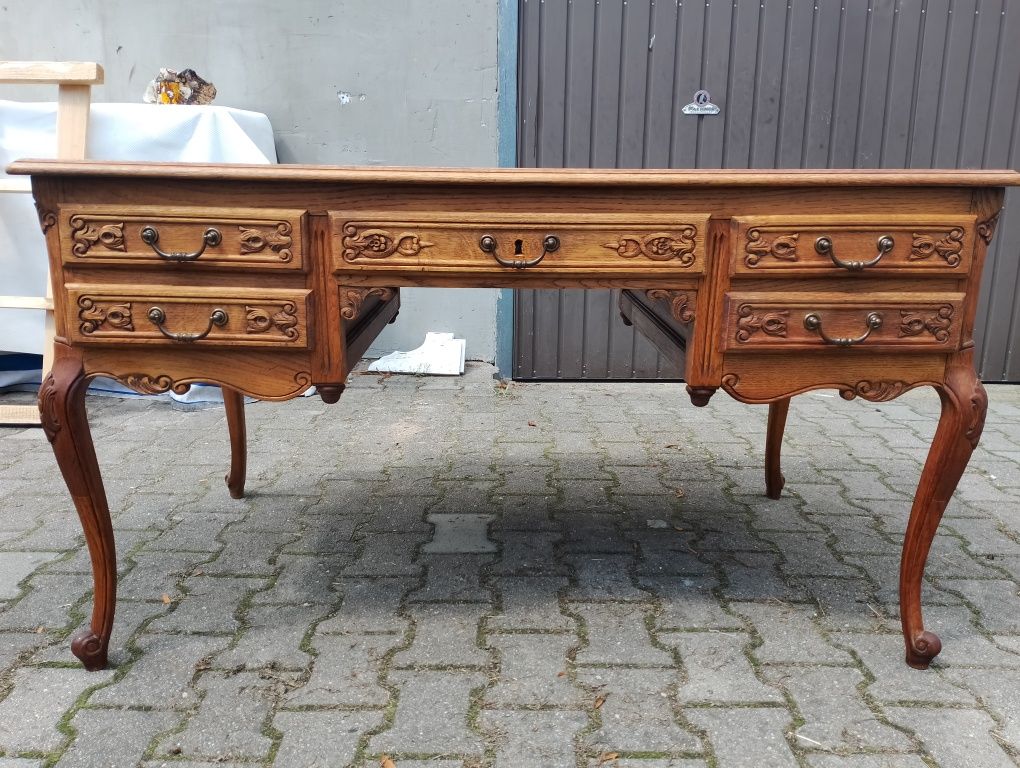 Piękne stylowe biurko dębowe ludwik dwustronne.