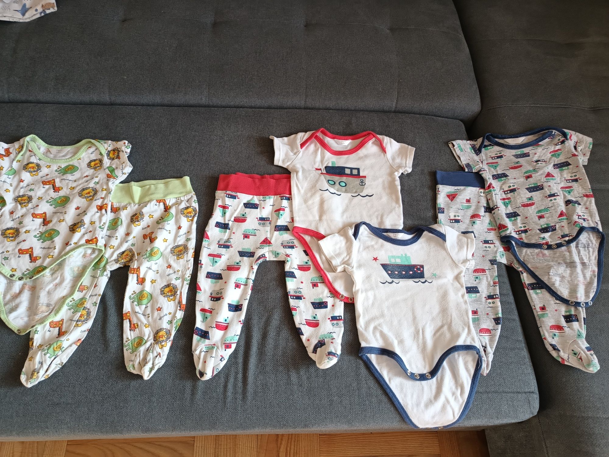 3 bawełniane komplety: body + spodnie rozm. 74