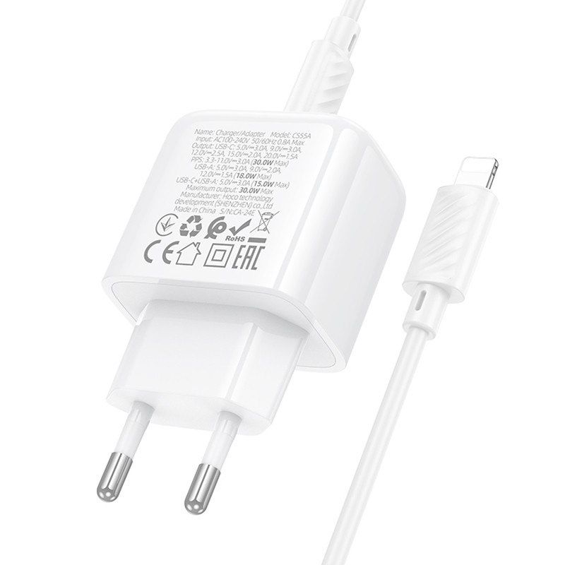 Швидка Зарядка iPhone 30W USB + Type-C / Hoco CS55A type-c to ligtning