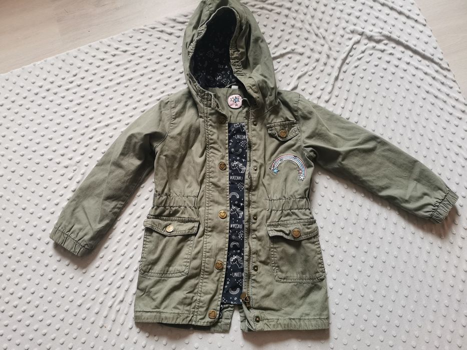 Parka khaki tęcza jednorożce r. 110-116