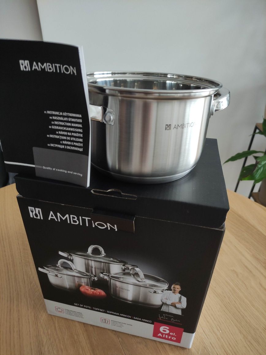 Komplet zestaw garnków 6 elementów AMBITION Altro NOWE SUPER CENA