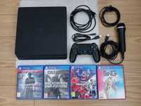 PlayStation 4 PS4 slim, comando Sony, microfone, 4 jogos, faço retomas