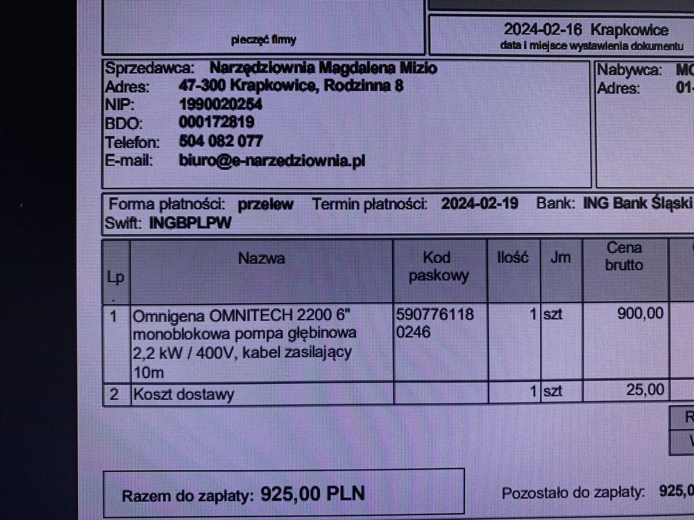 Omnigena Omnitech 2200 6” 2,2kW /400V z 10m kabla