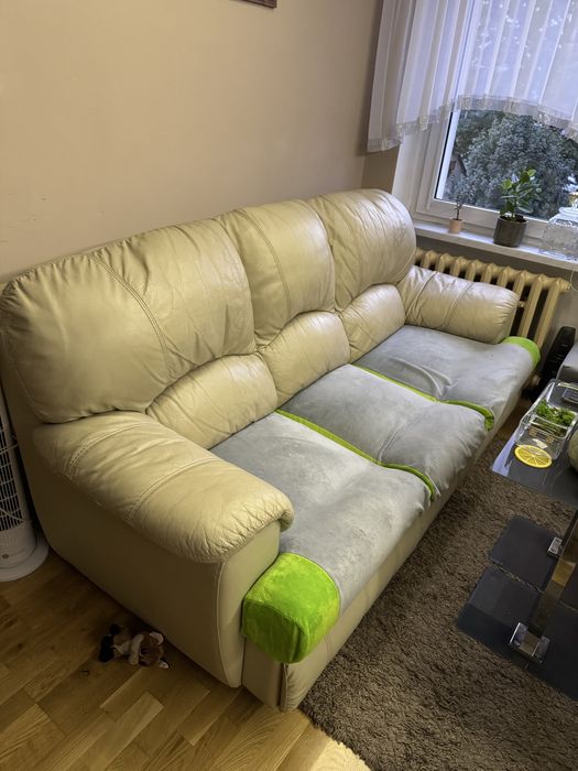Kanapa skórzana 200x100x95 cm z funkcją spania – stan dobry