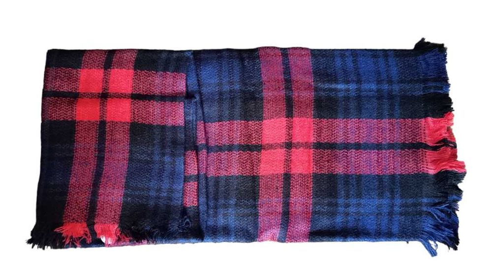 OVS ciepły koc w kratkę pled 130 X 130 cm wełna akrylowa wyprzedaż