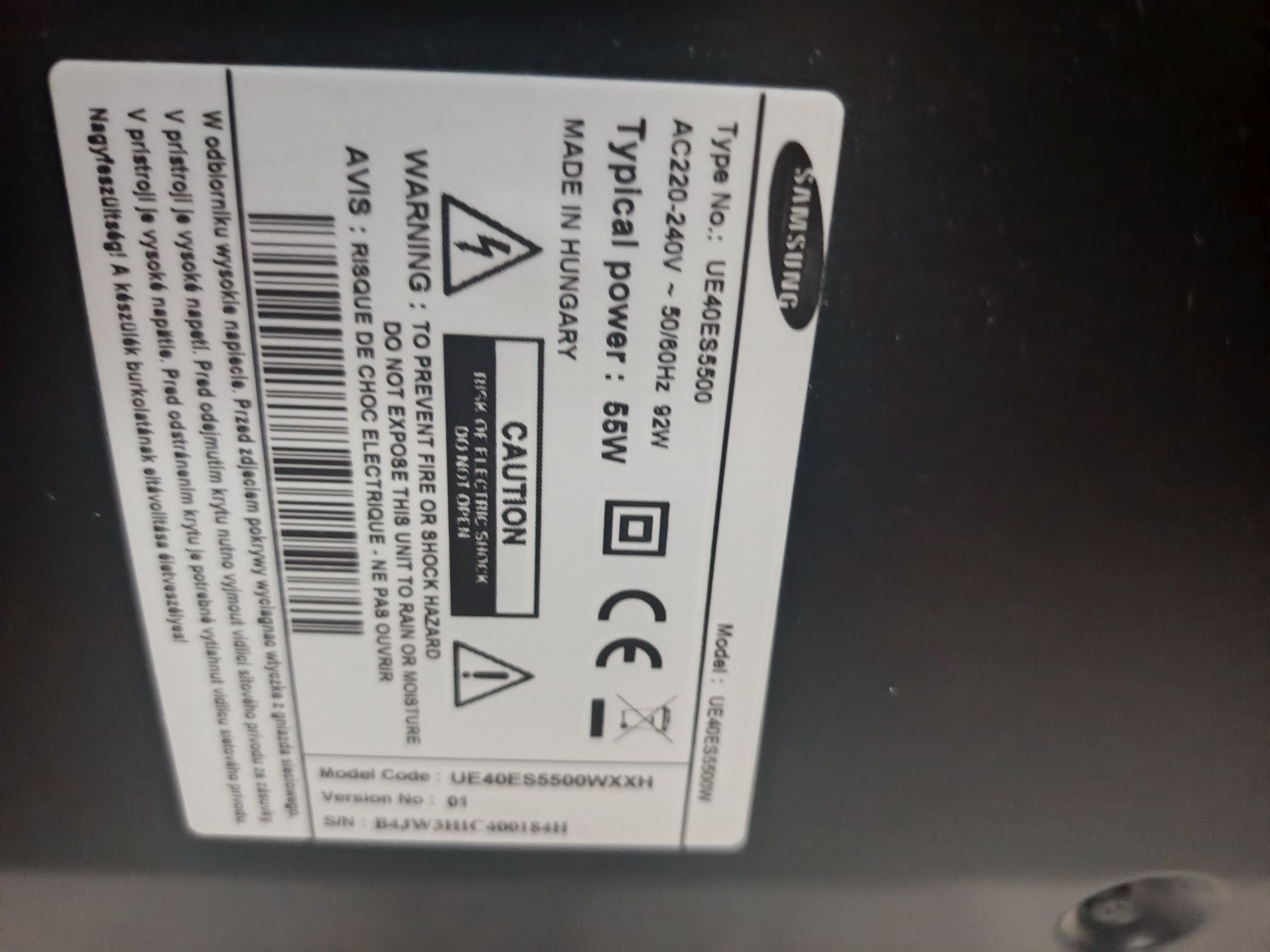 Telewizor Samsung UE40ES5500 uszkodzone podświetlenie