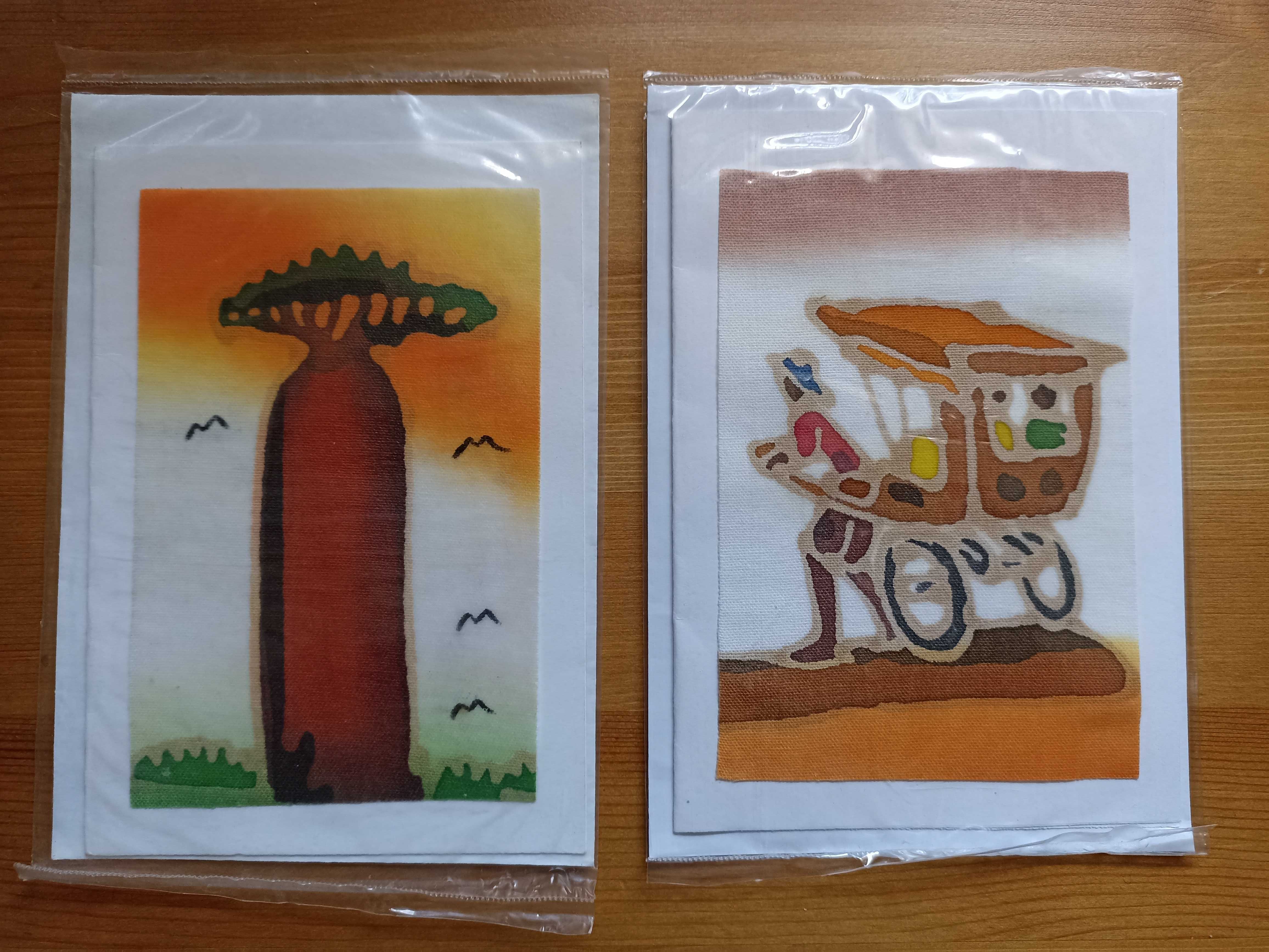 Madagaskar, komplet, kartki, pocztówki, batik, baobab, rękodzieło