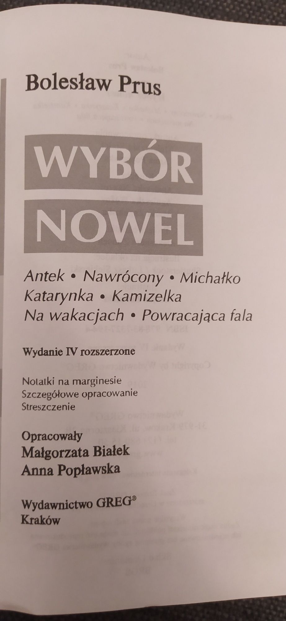 Lektury "Wybór nowel BolesławaPrusa"