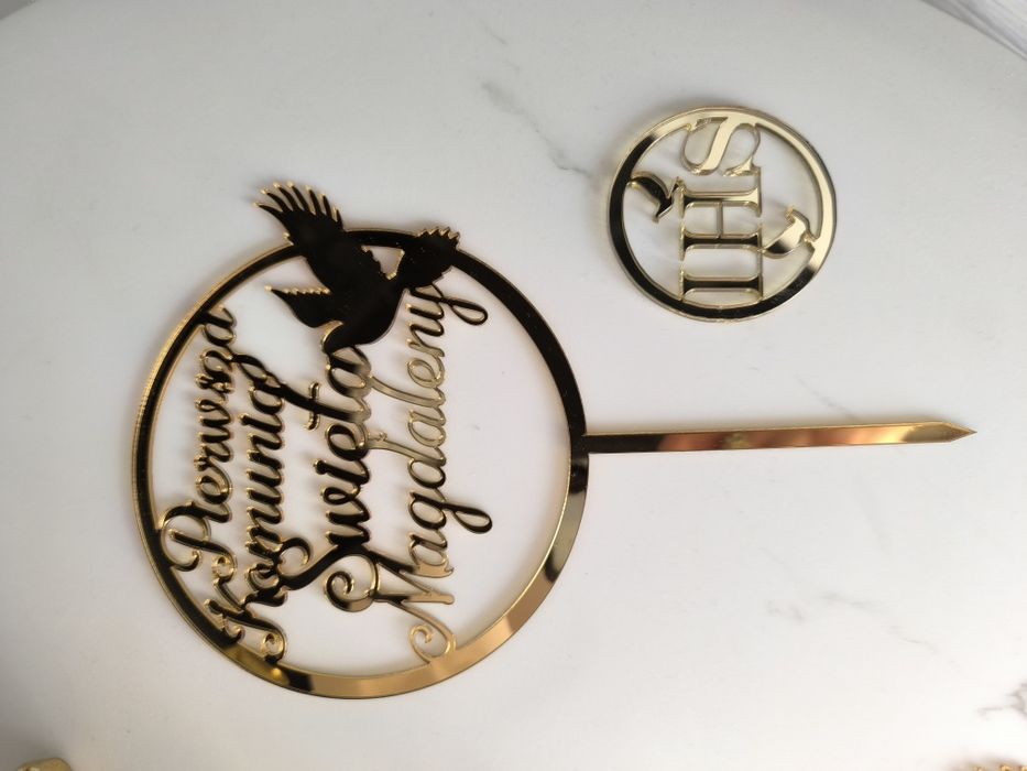 Toper złoty na tort  Komunia Święta Magdalena 2 szt