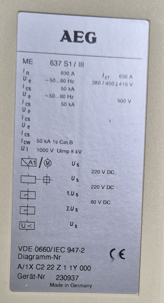 Wyłącznik mocy AEG 637 S1 / III