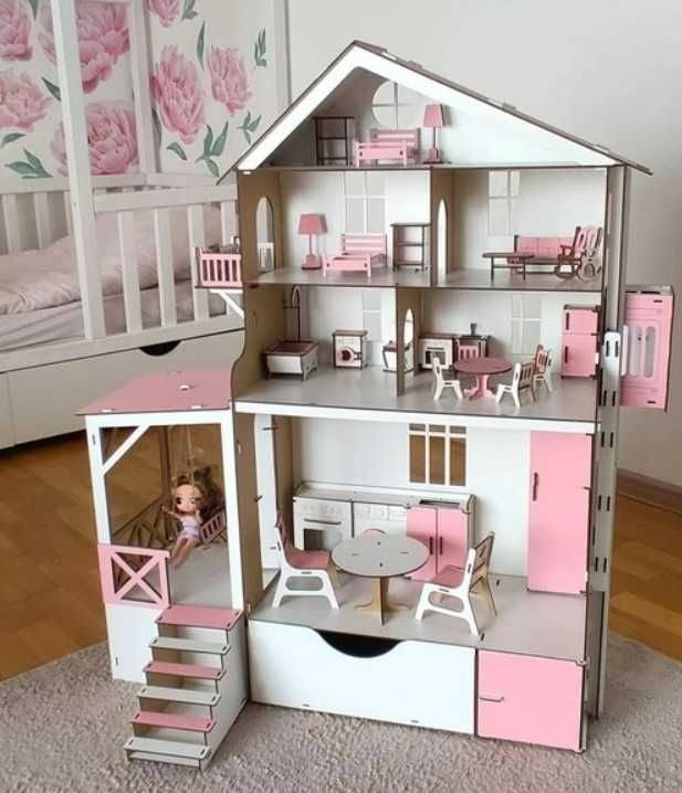Ляльковий дерев'яний будиночок для LOL та БАРБІ з ліфтом та меблями