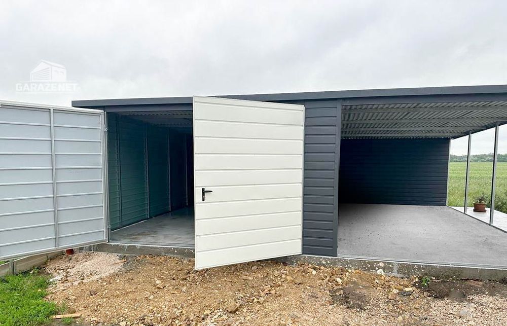 GARAŻ BLASZANY 4m x 6m Wiata 3X6 Brama Antracyt + Biały 4X6 GB285
