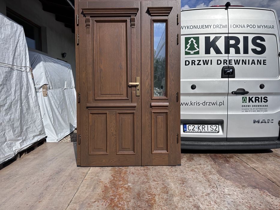 Drzwi zwenętrzne drewniane dwuskrzydłowe Na wymiar Cała Polska i UE