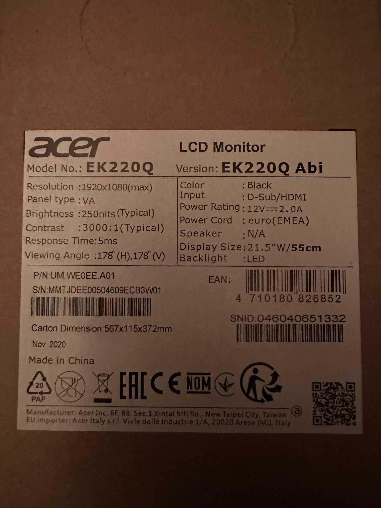 Monitor Acer 21" em muito bom estado