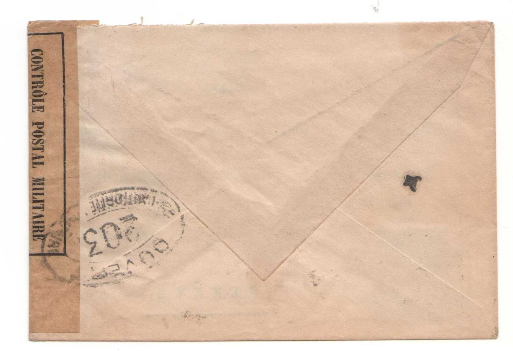 Carta censurada em França (Lyon), durante a Primeira Guerra Mundial