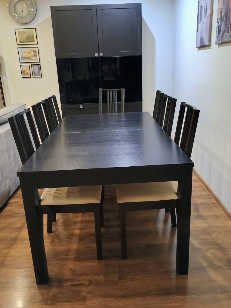 Stół i 8 krzeseł IKEA Ekedalen czarny brąz