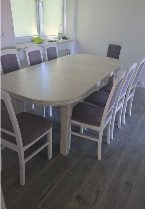 stół drewniany do jadalni, salonu, 8 krzeseł, bdb stan