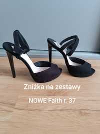 NOWE 37 24cm Faith zamszowe szpilki platforma czarne obcas sandały