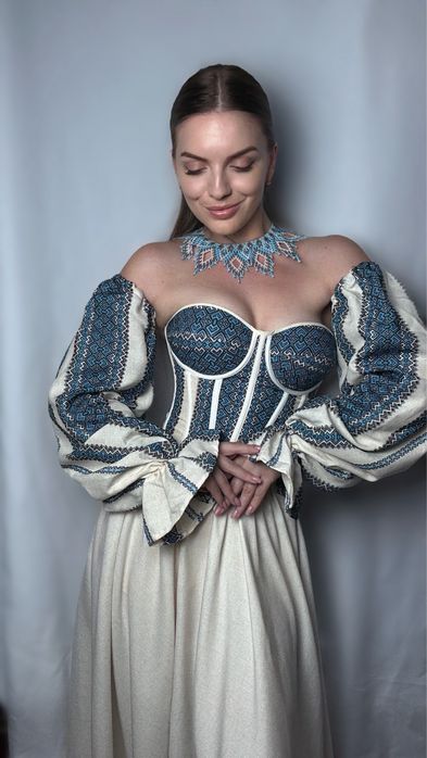 Корсет вишиванка, вишита сукня, етно одяг, корсет з рукавами