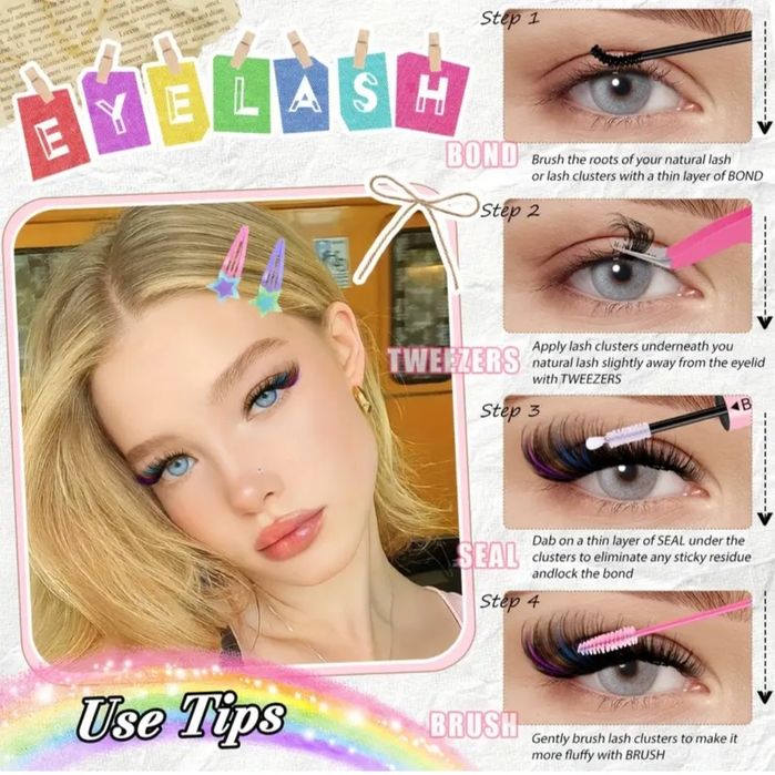 Набір Вій 600 шт Rainbow/Black / Нарощування вдома