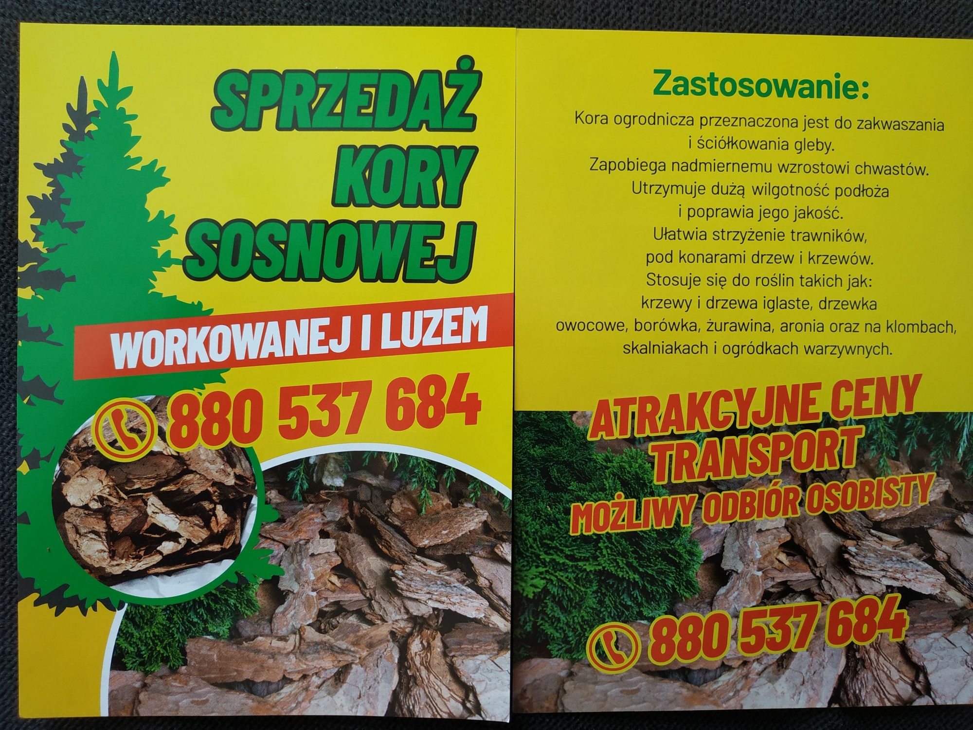 Kora sosnowa w workach i ziemia ogrodowa