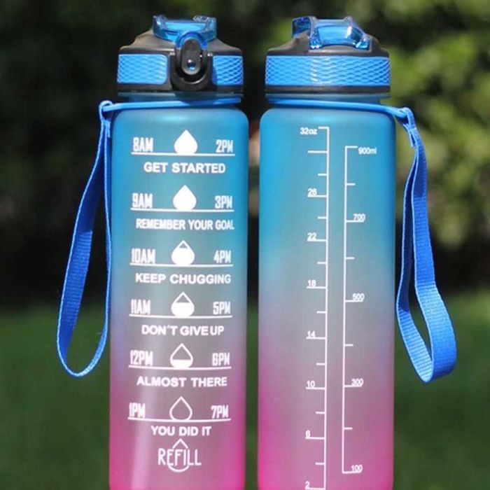 Butelka na wodę ze słomką Miowi 1000ml niebiesko-różowa