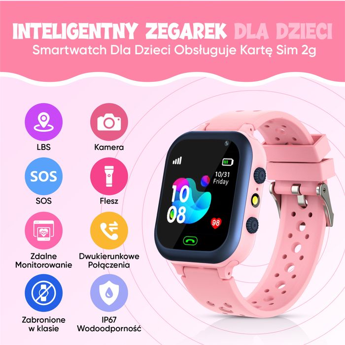 Smartwatch dla dzieci sos kamera aparat polaczenia dwukierunkowe